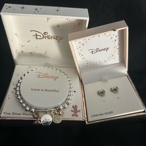 Disney Silver and Gold Charm Bracelet and earrings